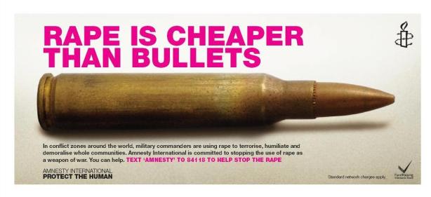 Cartel de Amnistía Internacional: "Violar es más barato que las balas".